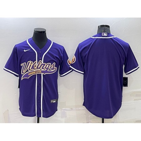 Men's Minnesota Vikings Blank Purple With Patch Cool Base Stitched Baseball Jersey