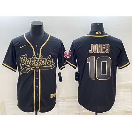 Men's New England Patriots #10 Mac Jones Black Gold With Patch Cool Base Stitched Baseball Jersey