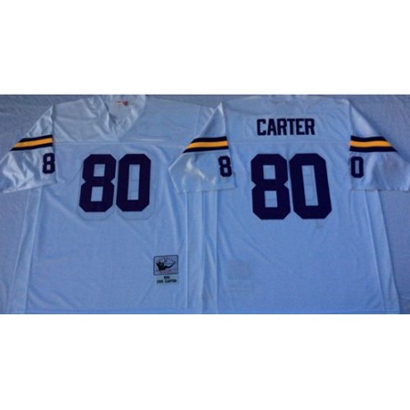 Mitchell And Ness Vikings #80 Cris Carter White Throwback Stitched NFL Jersey