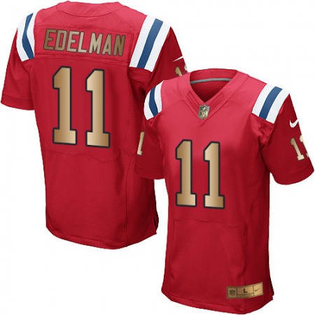 Nike Patriots #11 Julian Edelman Red Alternate Men's Stitched NFL Elite Gold Jersey