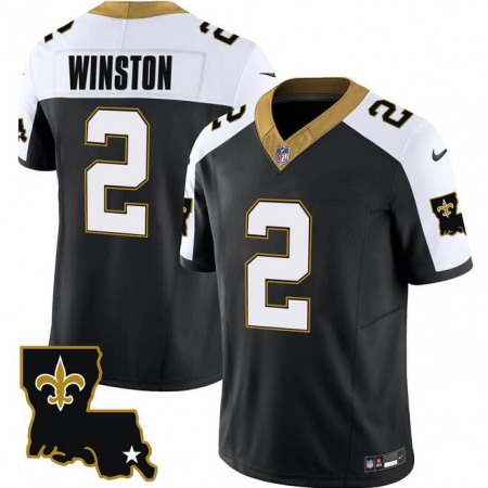 Men's New Orleans Saints #2 Jameis Winston Black/White 2023 F.U.S.E. 1987 Legacy Vapor Stitched Jersey