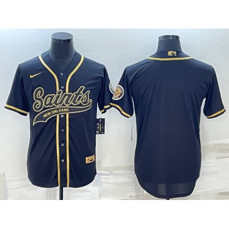 Men's New Orleans Saints Blank Black Gold With Patch Cool Base Stitched Baseball Jersey