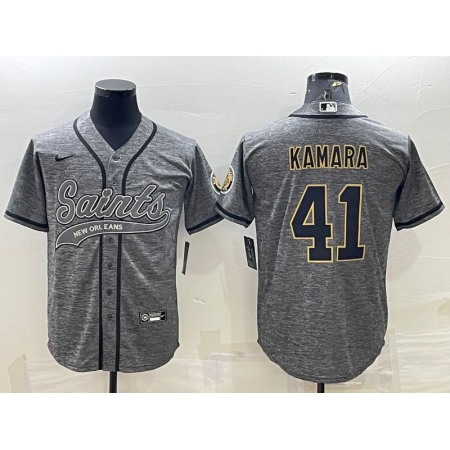 Men's New Orleans Saints #41 Alvin Kamara Grey With Patch Cool Base Stitched Baseball Jersey