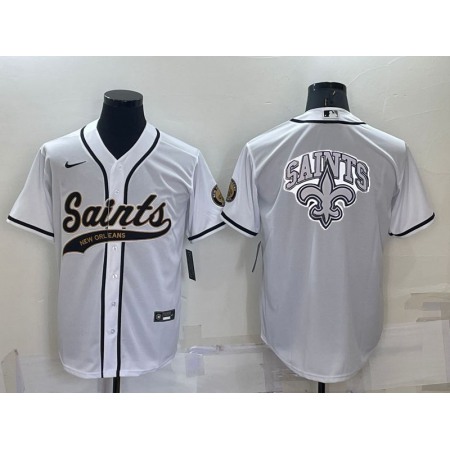 Men's New Orleans Saints White Team Big Logo With Patch Cool Base Stitched Baseball Jersey