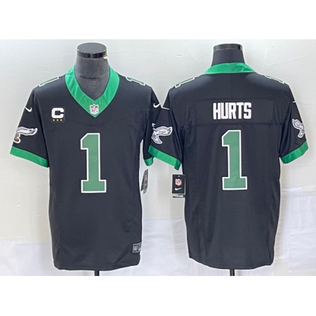 Men's Philadelphia Eagles #1 Jalen Hurts Black 2023 F.U.S.E. Vapor Untouchable With 3-star C Patch Stitched Football Jersey