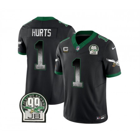 Men's Philadelphia Eagles #1 Jalen Hurts Black 2023 F.U.S.E. With 3-star C Patch Throwback Vapor Untouchable Limited Stitched Football Jersey