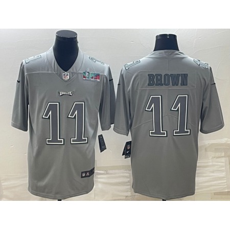 Men's Philadelphia Eagles #11 A.J. Brown Gray Super Bowl LVII Patch Atmosphere Fashion Stitched Jersey