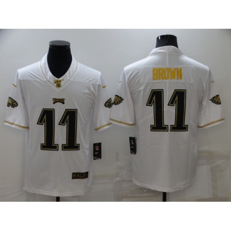 Men's Philadelphia Eagles #11 A. J. Brown 100th Season Golden Edition Stitched Jersey