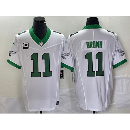 Men's Philadelphia Eagles #11 A. J. Brown White 2023 F.U.S.E. With 4-star C Patch Vapor Untouchable Stitched Football Jersey