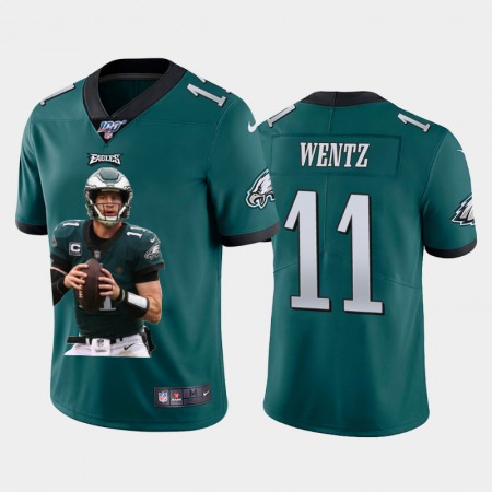 Men's Philadelphia Eagles #11 Carson Wentz Green 100th Season Portrait Edition Limited Stitched Jersey