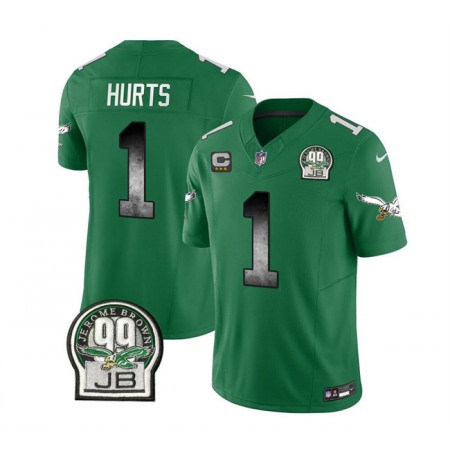 Men's Philadelphia Eagles #1 Jalen Hurts Green 2023 F.U.S.E. With 3-star C Patch Throwback Vapor Untouchable Limited Stitched Football Jersey