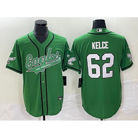 Men's Philadelphia Eagles #62 Jason Kelce Green Cool Base Stitched Baseball Jersey