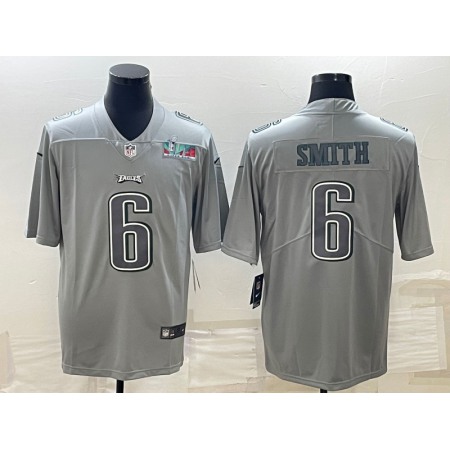 Men's Philadelphia Eagles #6 DeVonta Smith Gray Super Bowl LVII Patch Atmosphere Fashion Stitched Jersey