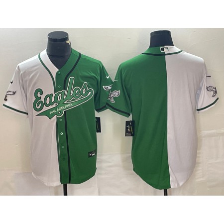 Men's Philadelphia Eagles Blank Green/White Split Cool Base Stitched Baseball Jersey