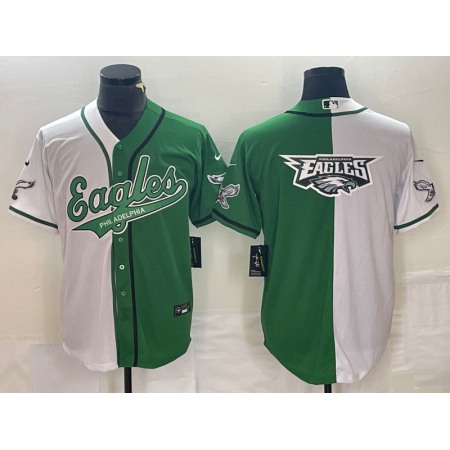 Men's Philadelphia Eagles Green/White Split Team Big Logo Cool Base Stitched Baseball Jersey