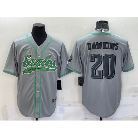 Men's Philadelphia Eagles #20 Brian Dawkins Grey With Patch Cool Base Stitched Baseball Jersey