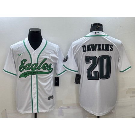 Men's Philadelphia Eagles #20 Brian Dawkins White With Patch Cool Base Stitched Baseball Jersey