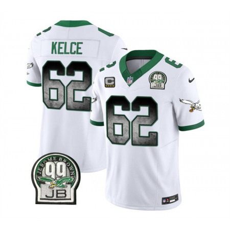 Men's Philadelphia Eagles #62 Jason Kelce White 2023 F.U.S.E. With 4-star C Patch Throwback Vapor Untouchable Limited Stitched Football Jersey