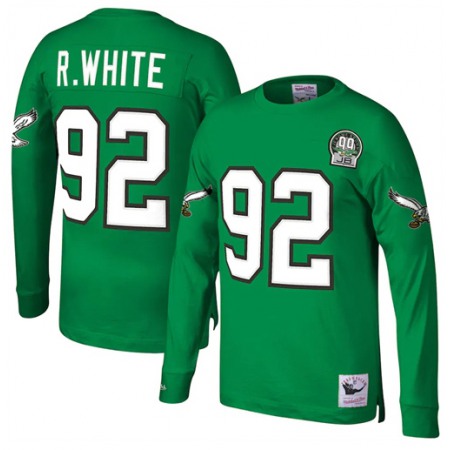 Men's Philadelphia Eagles #92 Reggie White Kelly Green Mitchell & Ness Throwback Stitched Long Sleeve Jersey