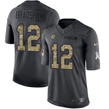 Nike Steelers #12 Terry Bradshaw Black Men's Stitched NFL Limited 2016 Salute to Service Jersey