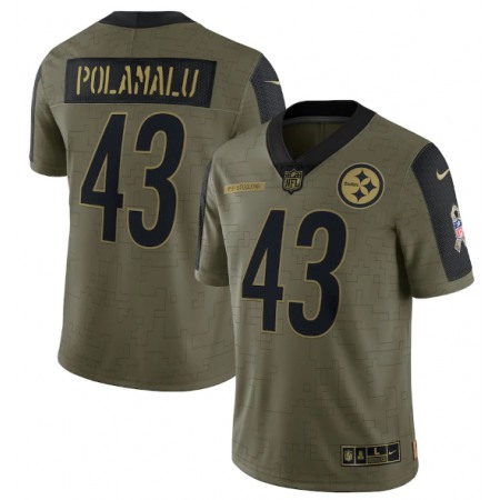 Men's Pittsburgh Steelers #43 Troy Polamalu 2021 Olive Salute To Service Limited Stitched Jersey