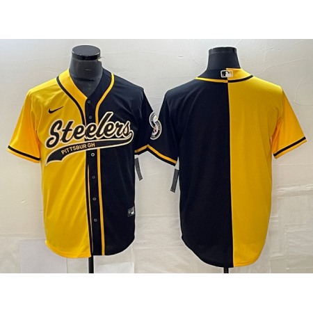 Men's Pittsburgh Steelers Blank Yellow Black Split Cool Base Stitched Baseball Jersey