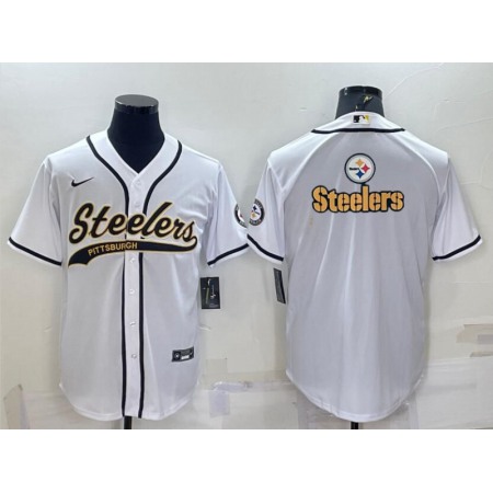 Men's Pittsburgh Steelers White Team Big Logo With Patch Cool Base Stitched Baseball Jersey