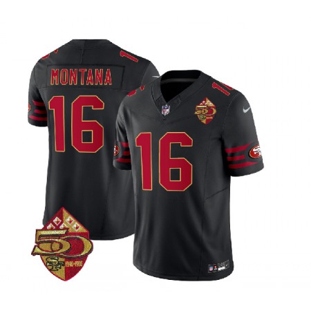 Men's San Francisco 49ers #16 Joe Montana Black 2023 F.U.S.E. 50th Patch Vapor Limited Stitched Football Jersey