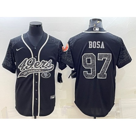 Men's San Francisco 49ers #97 Nick Bosa Black Reflective With Patch Cool Base Stitched Baseball Jersey