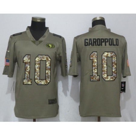 Men's San Francisco 49ers #10 Jimmy Garoppolo Olive Camo Salute To Service Limited Stitched NFL Jersey