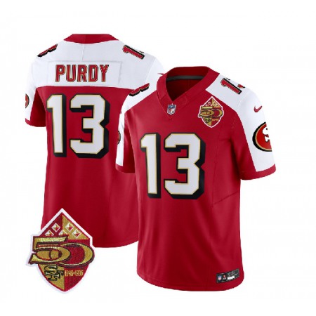 Men's San Francisco 49ers #13 Brock Purdy Red/White 2023 F.U.S.E. 50th Patch Throwback Stitched Football Jersey