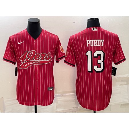 Men's San Francisco 49ers #13 Brock Purdy Red With Patch Cool Base Stitched Baseball Jersey