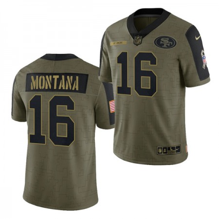 Men's San Francisco 49ers #16 Joe Montana 2021 Olive Salute To Service Limited Stitched Jersey