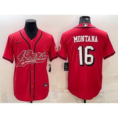 Men's San Francisco 49ers #16 Joe Montana New Red With Patch Cool Base Stitched Baseball Jersey