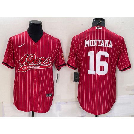 Men's San Francisco 49ers #16 Joe Montana Red With Patch Cool Base Stitched Baseball Jersey