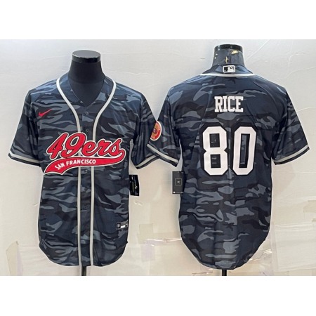 Men's San Francisco 49ers #80 Jerry Rice Grey Camo With Patch Cool Base Stitched Baseball Jersey