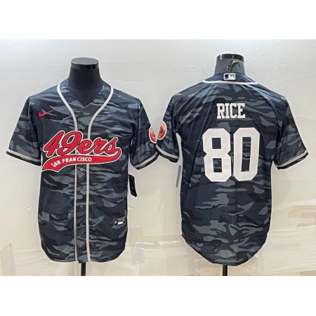 Men's San Francisco 49ers #80 Jerry Rice Grey Camo With Patch Cool Base Stitched Baseball Jersey