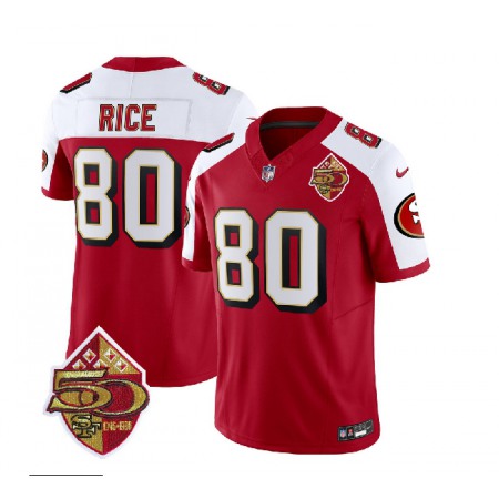 Men's San Francisco 49ers #80 Jerry Rice Red/White 2023 F.U.S.E. 50th Patch Throwback Stitched Football Jersey