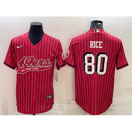 Men's San Francisco 49ers #80 Jerry Rice Red With Patch Cool Base Stitched Baseball Jersey