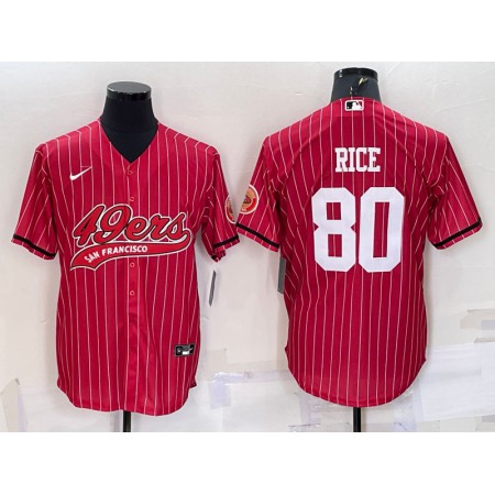 Men's San Francisco 49ers #80 Jerry Rice Red With Patch Cool Base Stitched Baseball Jersey