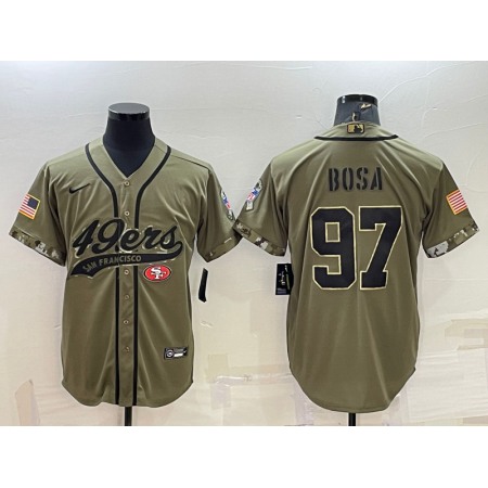 Men's San Francisco 49ers #97 Nick Bosa 2022 Olive Salute to Service Cool Base Stitched Baseball Jersey