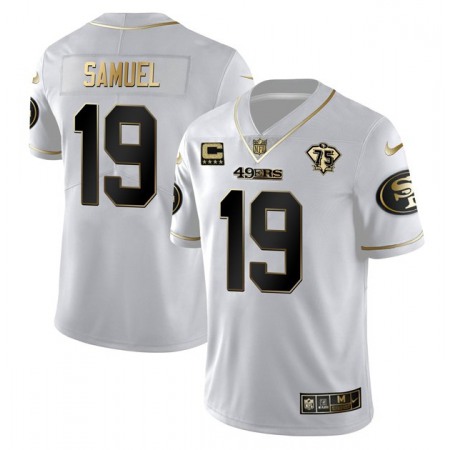 Men's San Francisco 49ers #19 Deebo Samuel White Gold 75th Anniversary With C Patch Stitched Jersey