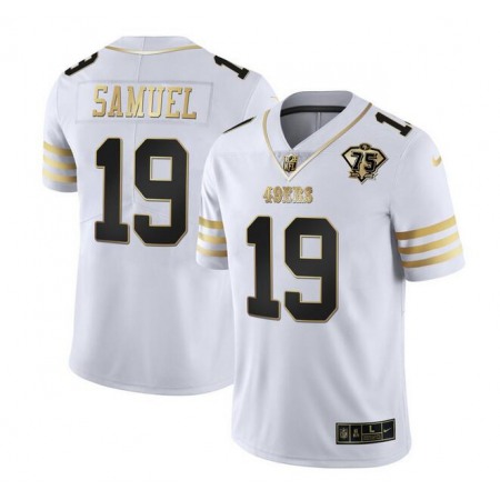 Men's San Francisco 49ers #19 Deebo Samuel White Gold With 75th Patch Stitched Jersey