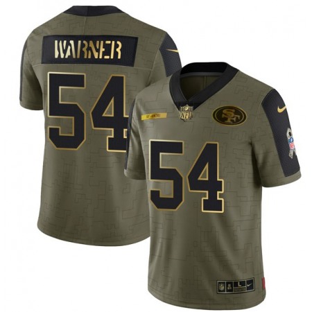 Men's San Francisco 49ers #54 Warner Scarlet 2021 Olive Salute To Service Golden Limited Stitched Jersey