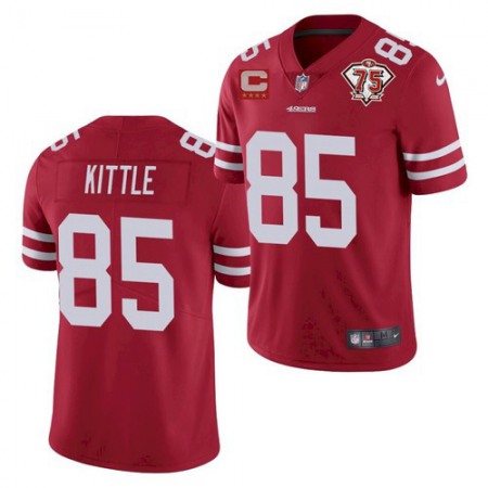 Men's San Francisco 49ers #85 George Kittle 2021 Red With C Patch 75th Anniversary Vapor Untouchable Limited Stitched Jersey