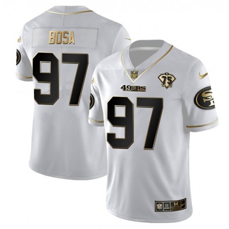 Men's San Francisco 49ers #97 Nick Bosa White Gold 75th Anniversary Stitched Jersey