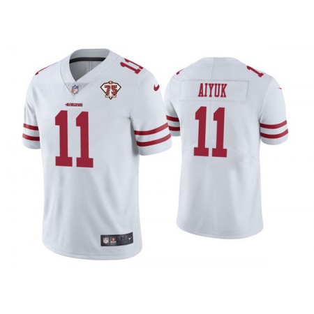 Men's San Francisco 49ers #11 Brandon Aiyuk 2021 White 75th Anniversary Vapor Untouchable Stitched NFL Jersey