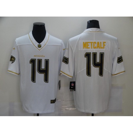 Men's Seattle Seahawks #14 D.K. Metcalf White Golden Stitched Jersey