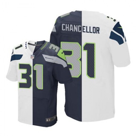 Nike Seahawks #31 Kam Chancellor White/Steel Blue Men's Stitched NFL Elite Split Jersey