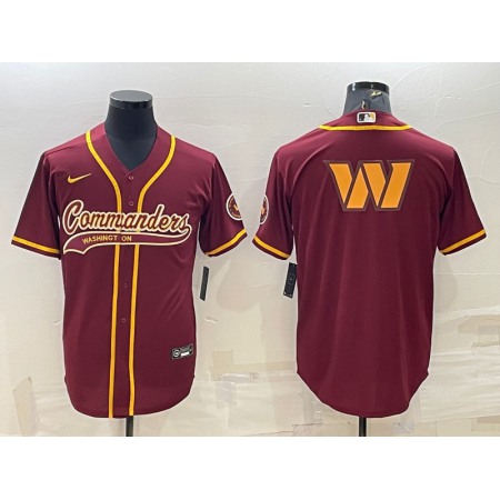 Men's Washington Commanders Burgundy Team Big Logo With Patch Cool Base Stitched Baseball Jersey